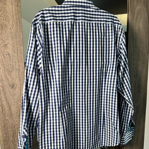 Jeremy Argyle NYC Mens XL Dress Shirt 100% Cotton Blue Checkered Casual - Picture 4 of 7